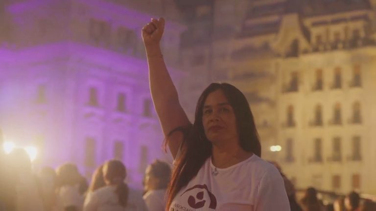 Portrait of Maria, our interviewee, at the Ni una Menos march